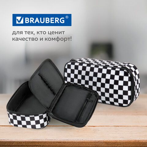 Пенал-органайзер BRAUBERG, 1 отделение, полиэстер, 22x11,5x6 см, &quot;Black and white&quot;, 271572