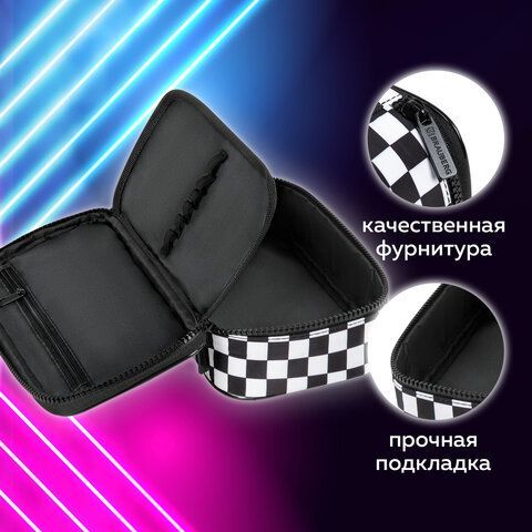 Пенал-органайзер BRAUBERG, 1 отделение, полиэстер, 22x11,5x6 см, &quot;Black and white&quot;, 271572