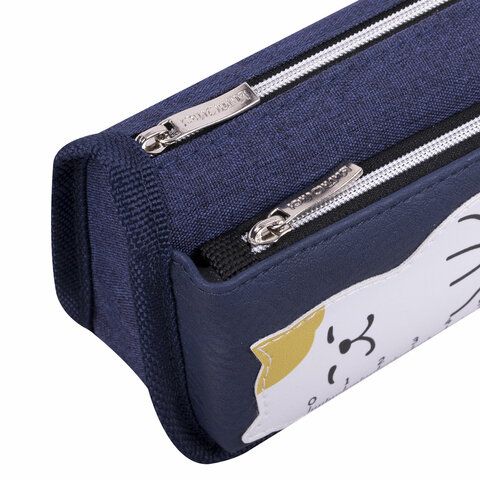 Пенал мягкий ЮНЛАНДИЯ, 2 отделения, полиэстер, &quot;Cats rule&quot;, синий, 21х9х6 см, 271576