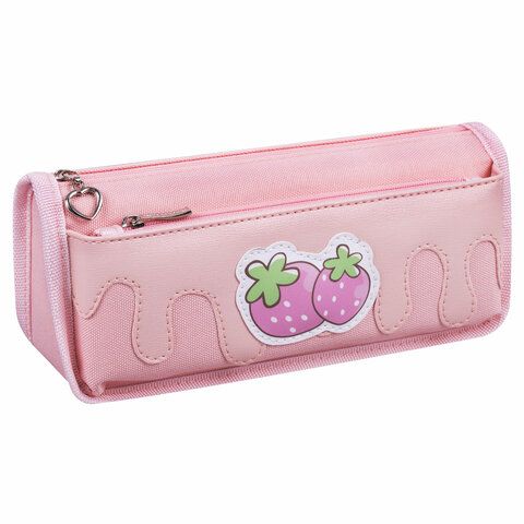 Пенал мягкий ЮНЛАНДИЯ, 2 отделения, полиэстер, &quot;Strawberry shortcake&quot;, розовый, 21х9х6 см, 271577