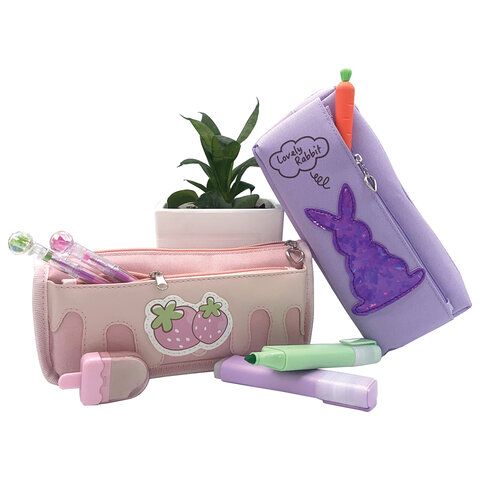 Пенал мягкий ЮНЛАНДИЯ, 2 отделения, полиэстер, &quot;Strawberry shortcake&quot;, розовый, 21х9х6 см, 271577