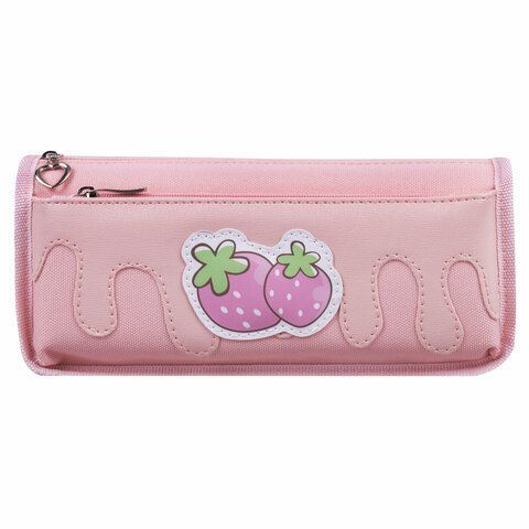 Пенал мягкий ЮНЛАНДИЯ, 2 отделения, полиэстер, &quot;Strawberry shortcake&quot;, розовый, 21х9х6 см, 271577