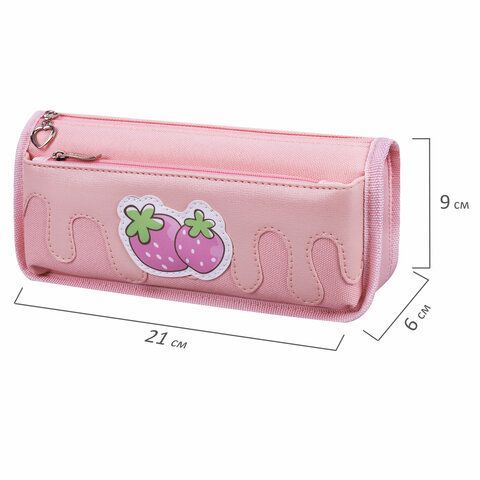 Пенал мягкий ЮНЛАНДИЯ, 2 отделения, полиэстер, &quot;Strawberry shortcake&quot;, розовый, 21х9х6 см, 271577