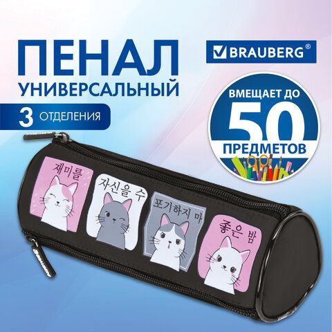 Пенал мягкий BRAUBERG, 3 отделения, нейлон, 21х7х7 см, &quot;Anime Cats&quot;, 271580