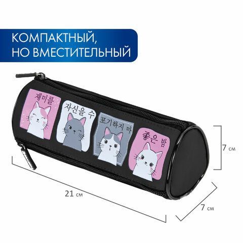 Пенал мягкий BRAUBERG, 3 отделения, нейлон, 21х7х7 см, &quot;Anime Cats&quot;, 271580