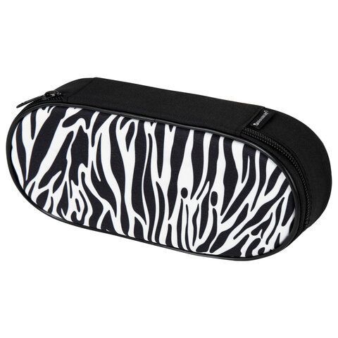Пенал-футляр BRAUBERG, 1 отделение, органайзер, полиэстер, 22x9x5 см, &quot;Zebra&quot;, 271584