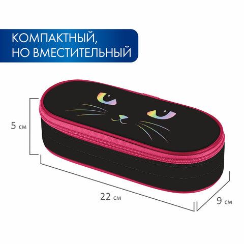 Пенал-футляр BRAUBERG, 1 отделение, органайзер, полиэстер, 22x9x5 см, &quot;Cat eye&quot;, 271585