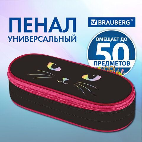 Пенал-футляр BRAUBERG, 1 отделение, органайзер, полиэстер, 22x9x5 см, &quot;Cat eye&quot;, 271585