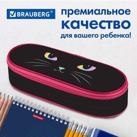 Пенал-футляр BRAUBERG, 1 отделение, органайзер, полиэстер, 22x9x5 см, &quot;Cat eye&quot;, 271585