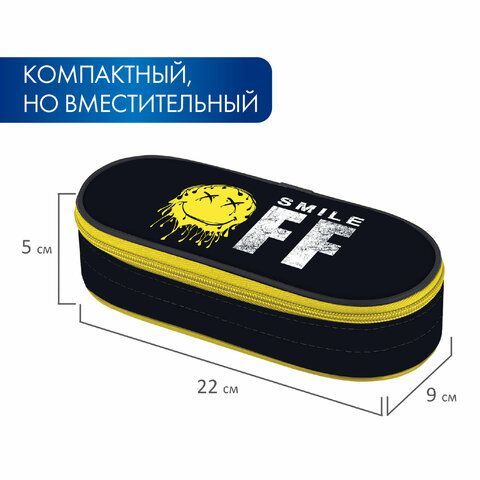 Пенал-футляр BRAUBERG, 1 отделение, органайзер, полиэстер, 22x9x5 см, &quot;Smile OFF&quot;, 271587