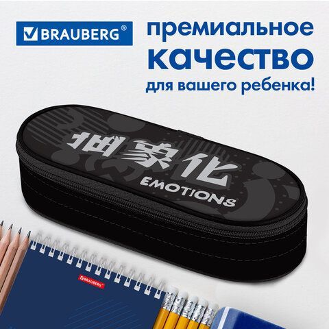 Пенал-футляр BRAUBERG, 1 отделение, органайзер, полиэстер, 22x9x5 см, &quot;Emotions&quot;, 271588