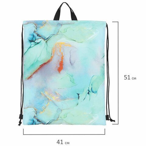 Мешок для обуви BRAUBERG большой удобный с ручкой, 51х41 см, &quot;Mint marble&quot;, 271594