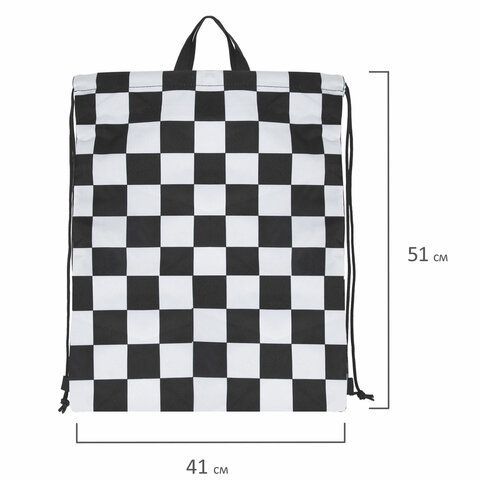 Мешок для обуви BRAUBERG большой удобный с ручкой, 51х41 см, &quot;Black and white&quot;, 271595