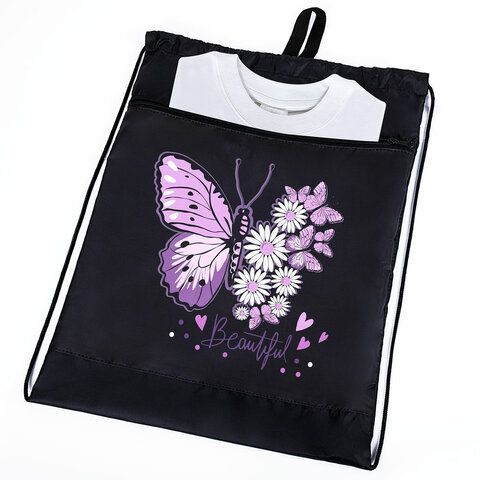 Мешок для обуви BRAUBERG, с петлёй, карман на молнии, 47х37 см, "Butterfly", 271607
