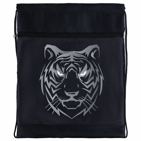 Мешок для обуви BRAUBERG, с петлёй, карман на молнии, 47х37 см, &quot;Tiger&quot;, 271610