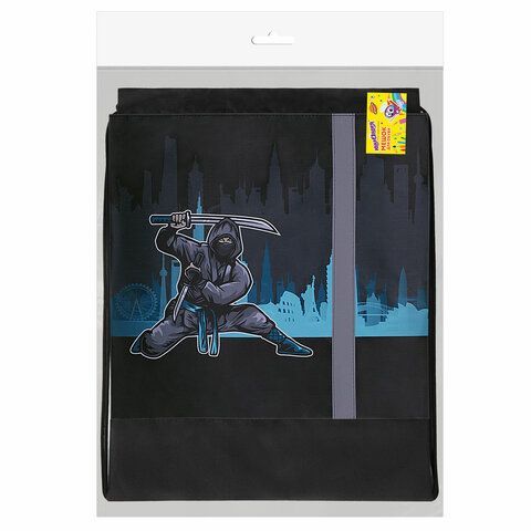 Мешок для обуви ЮНЛАНДИЯ, плотный, светоотражающая полоса, 46х36 см, &quot;Black Ninja&quot;, 271615