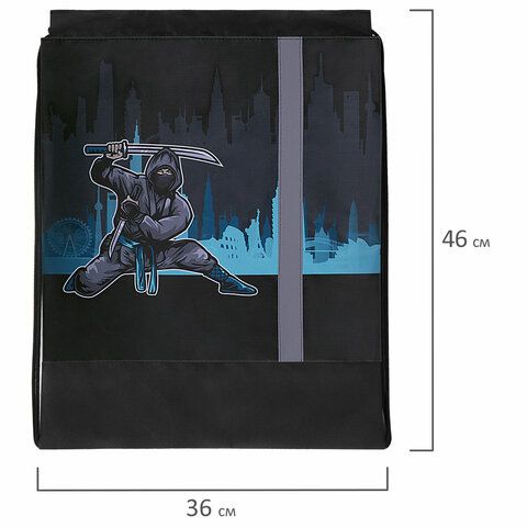 Мешок для обуви ЮНЛАНДИЯ, плотный, светоотражающая полоса, 46х36 см, &quot;Black Ninja&quot;, 271615
