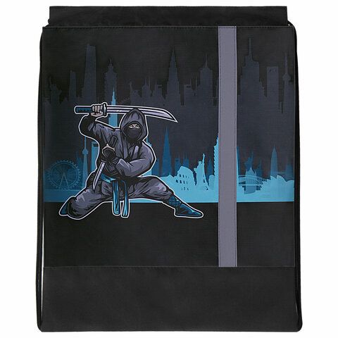Мешок для обуви ЮНЛАНДИЯ, плотный, светоотражающая полоса, 46х36 см, &quot;Black Ninja&quot;, 271615