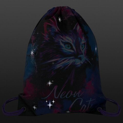 Мешок для обуви BRAUBERG PREMIUM, карман, подкладка, светоотражайка, 43х33 см, &quot;Neon cat&quot;, 271621