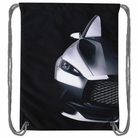 Мешок для обуви BRAUBERG PREMIUM, карман, подкладка, светоотражайка, 43х33 см, &quot;Black car&quot;, 271623