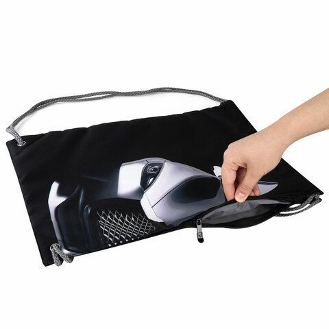 Мешок для обуви BRAUBERG PREMIUM, карман, подкладка, светоотражайка, 43х33 см, &quot;Black car&quot;, 271623