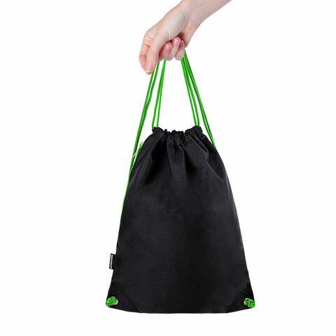 Мешок для обуви BRAUBERG плотный, карман на молнии, подкладка, 43х33 см, &quot;Neon Green&quot;, 271625