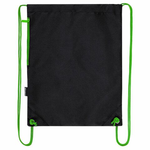 Мешок для обуви BRAUBERG плотный, карман на молнии, подкладка, 43х33 см, &quot;Neon Green&quot;, 271625