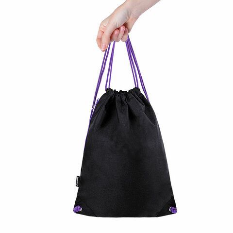 Мешок для обуви BRAUBERG плотный, карман на молнии, подкладка, 43х33 см, &quot;Neon Purple&quot;, 271626