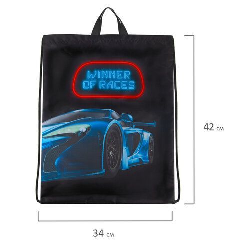 Мешок для обуви BRAUBERG KIDS, с петлей, 42х34 см, &quot;Winner of Races&quot;, 271627