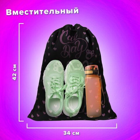 Мешок для обуви BRAUBERG KIDS, с петлей, 42х34 см, &quot;Amazed cat&quot;, 271629