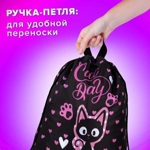 Мешок для обуви BRAUBERG KIDS, с петлей, 42х34 см, &quot;Amazed cat&quot;, 271629