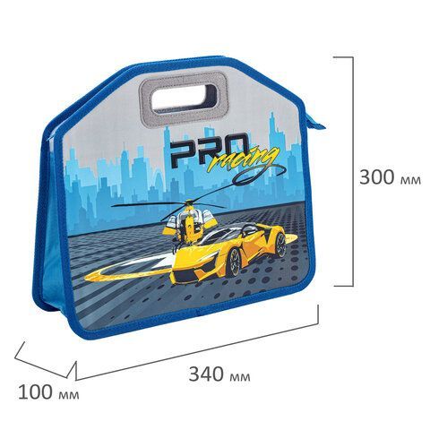 Папка-сумка ЮНЛАНДИЯ, 1 отделение, фетровые ручки, 34х30х11 см, &quot;Proracing&quot;, 271632