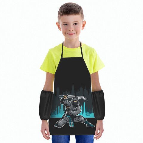 Накидка фартук с нарукавниками для труда ЮНЛАНДИЯ, 46х54 см, &quot;Black Ninja&quot;, 271650