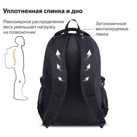 Рюкзак BRAUBERG HIGH SCHOOL универсальный, 3 отделения, &quot;Легенда&quot;, черный/красный, 46х31х18 см, 271651