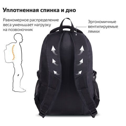 Рюкзак BRAUBERG HIGH SCHOOL универсальный, 3 отделения, &quot;Выбор&quot;, черный/синий, 46х31х18 см, 271652
