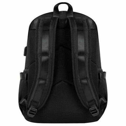 Рюкзак BRAUBERG FUSION универсальный, USB-порт, черный с белыми вставками, 45х31х15 см, 271657