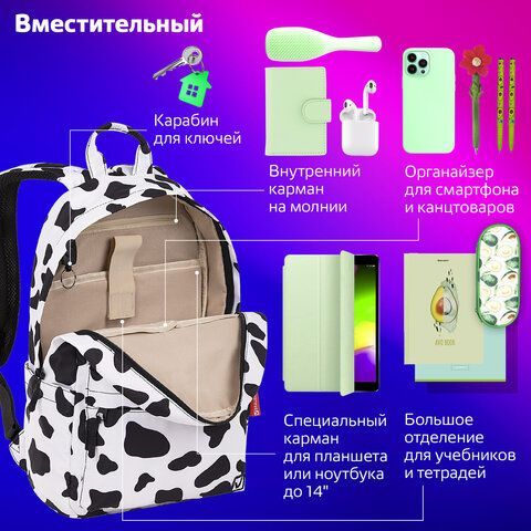 Рюкзак BRAUBERG DREAM универсальный с карманом для ноутбука, эргономичный, &quot;Animal&quot;, 42х26х14 см, 271678