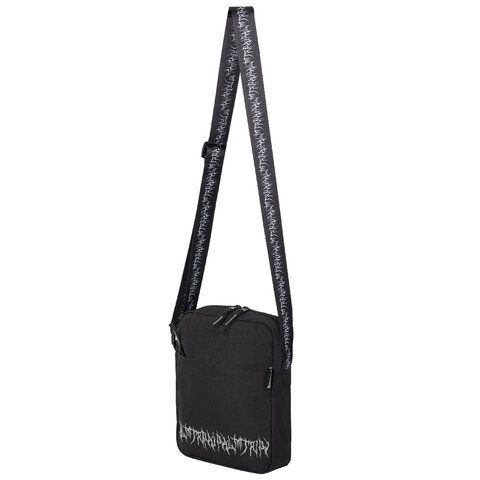 Сумка на плечо BRAUBERG COMPACT с карманом, черная с принтом, 23х17х5 см, 271686