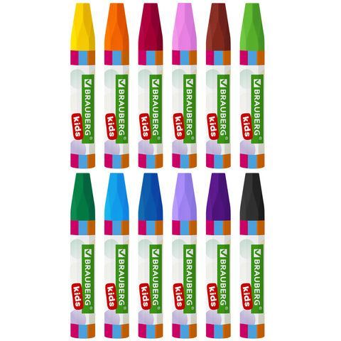 Восковые мелки утолщенные BRAUBERG KIDS, НАБОР 12 цветов, на масляной основе, яркие цвета, 271693