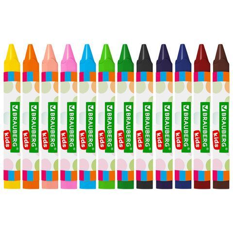 Восковые мелки трехгранные утолщенные BRAUBERG KIDS 4 шт., НАБОР 12 цветов, 271695