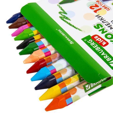 Восковые мелки трехгранные утолщенные BRAUBERG KIDS 4 шт., НАБОР 12 цветов, 271695