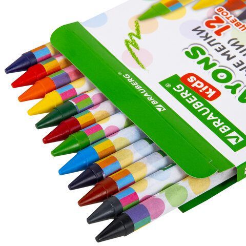Восковые мелки BRAUBERG KIDS 6 шт., НАБОР 12 цветов, 271696