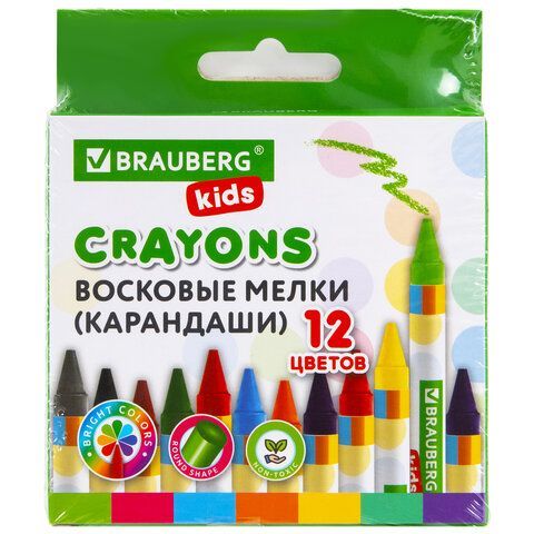 Восковые мелки BRAUBERG KIDS 6 шт., НАБОР 12 цветов, 271696