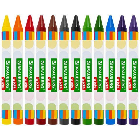Восковые мелки BRAUBERG KIDS 6 шт., НАБОР 12 цветов, 271696