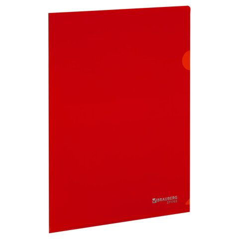 Папка-уголок жесткая А4, красная, 0,15 мм, BRAUBERG 50 шт. EXTRA, 271703