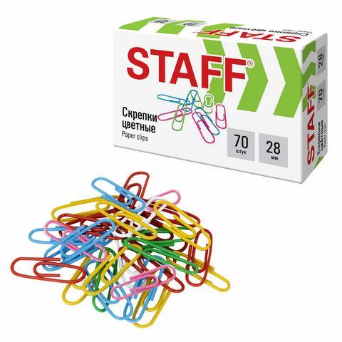 Скрепки STAFF 4 шт. 28 мм, цветные, 70 штук, 271708
