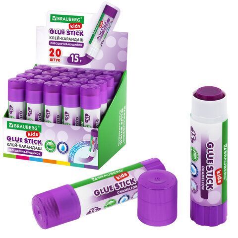 Клей-карандаш BRAUBERG KIDS 20 шт. 15 г, обесцвечивающийся после высыхания, 271711
