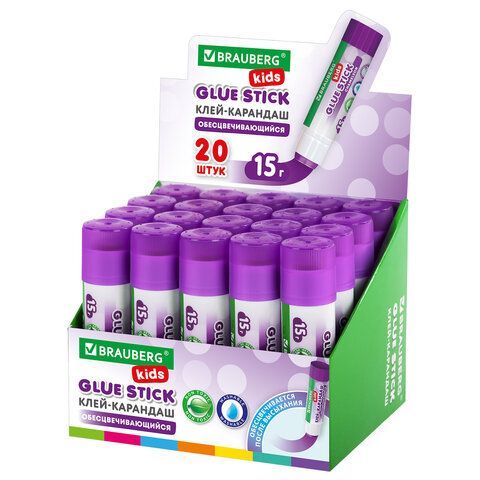 Клей-карандаш BRAUBERG KIDS 20 шт. 15 г, обесцвечивающийся после высыхания, 271711