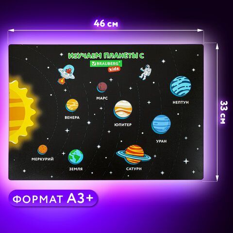 Настольное покрытие BRAUBERG KIDS 3 шт., А3+, пластик, 46x33 см, &quot;Space Out&quot;, 271731