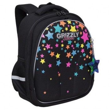Ранец GRIZZLY анатомическая спинка, c брелоком, для девочек, "COLORFUL STARS", 36х28х20 см, RAz-386-1/1